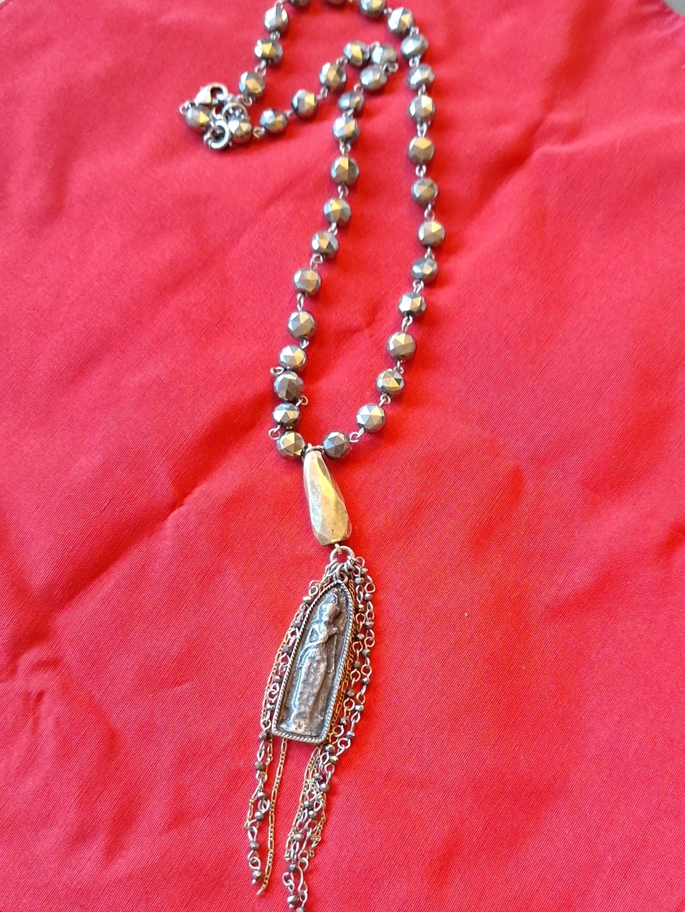 Lucky Brand Bead Necklace with Sculpted Pendant and Tassell